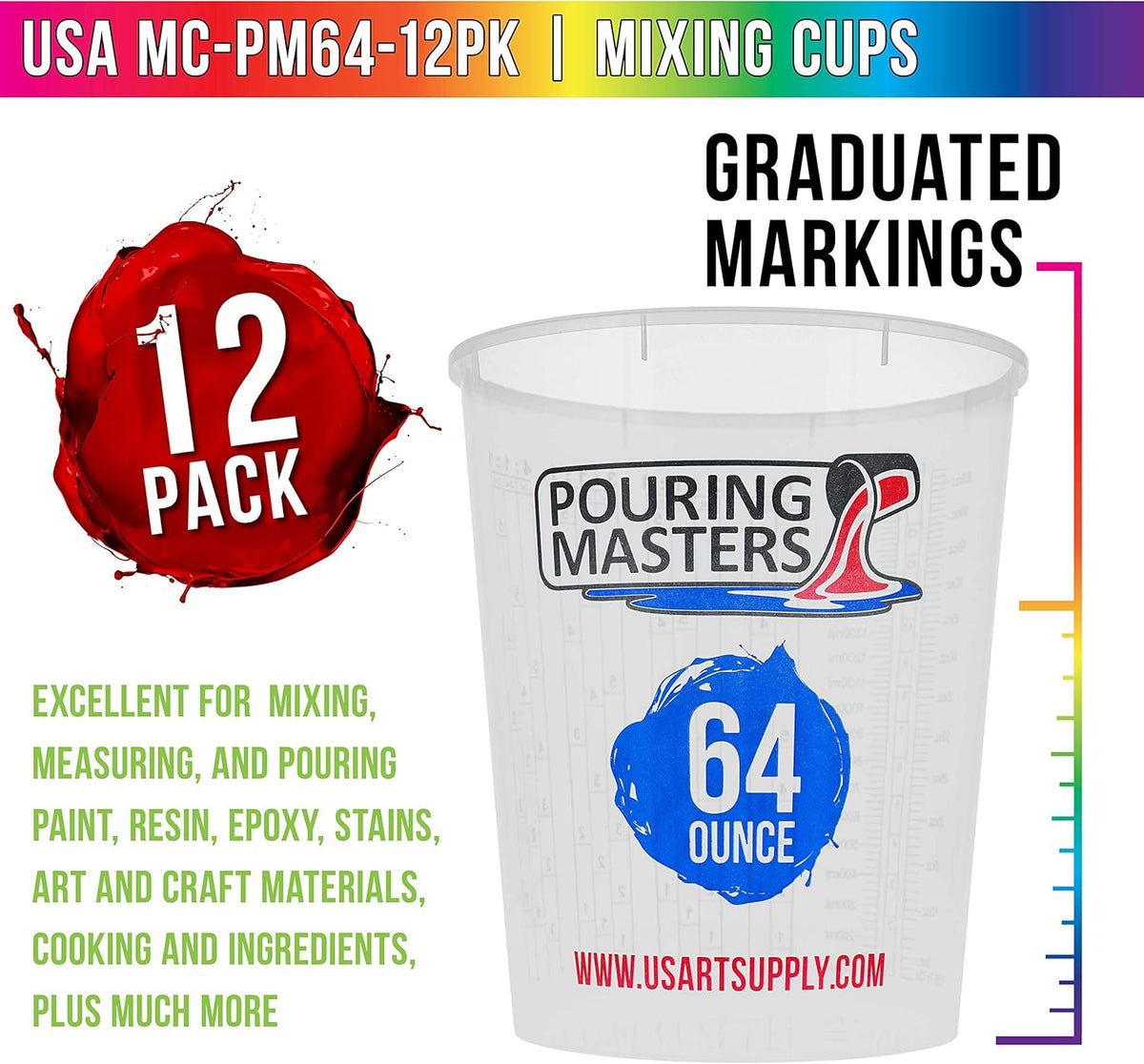 5 Oz (150 ml) Liquid Measuring Cups - Plastic Graduated Cup (50 Pack) with 25 Sticks - Reusable Mixing Cups for Paint, Craft, Kitchen, Lab, Medical Supplies, Epoxy Resin, Art