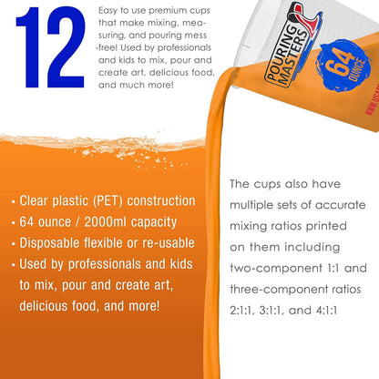 5 Oz (150 ml) Liquid Measuring Cups - Plastic Graduated Cup (50 Pack) with 25 Sticks - Reusable Mixing Cups for Paint, Craft, Kitchen, Lab, Medical Supplies, Epoxy Resin, Art