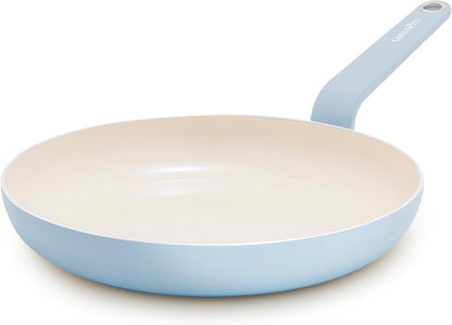 Rio Healthy Ceramic Nonstick 8" Frying Pan Skillet and Silicone Spatula Set, Soft Grip Handle, Breaktfast Meal Set, PFAS-Free, Dishwasher Safe, Oven Safe, Oxford Blue