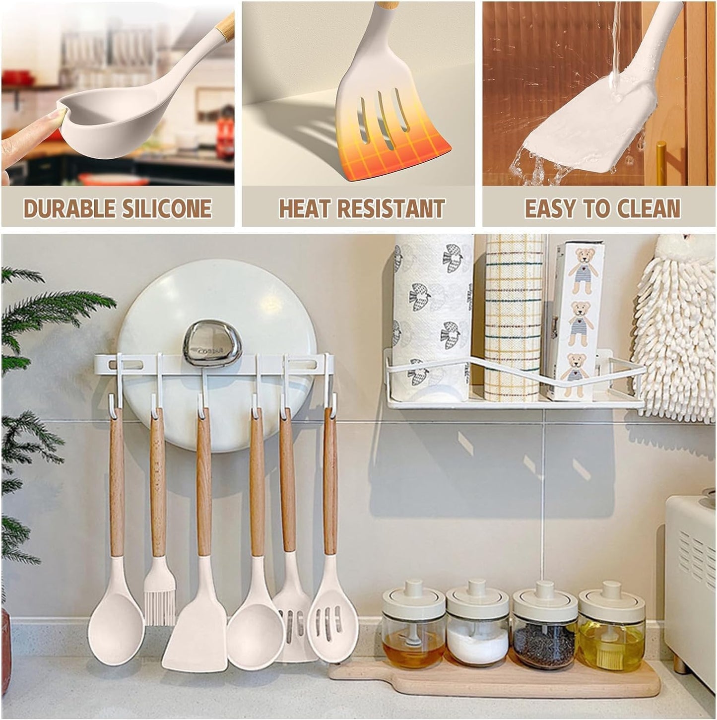 Food Grade Thickened Silicone (Stainless Steel Core) Kitchen Gadgets Tools Set - Kitchen Cooking Utensils Set, Heat Resistant Kitchen Spatula Tools Set