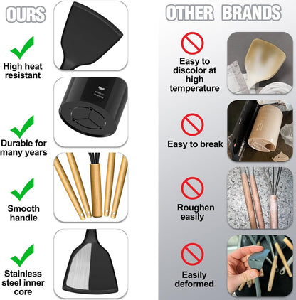 Food Grade Thickened Silicone (Stainless Steel Core) Kitchen Gadgets Tools Set - Kitchen Cooking Utensils Set, Heat Resistant Kitchen Spatula Tools Set