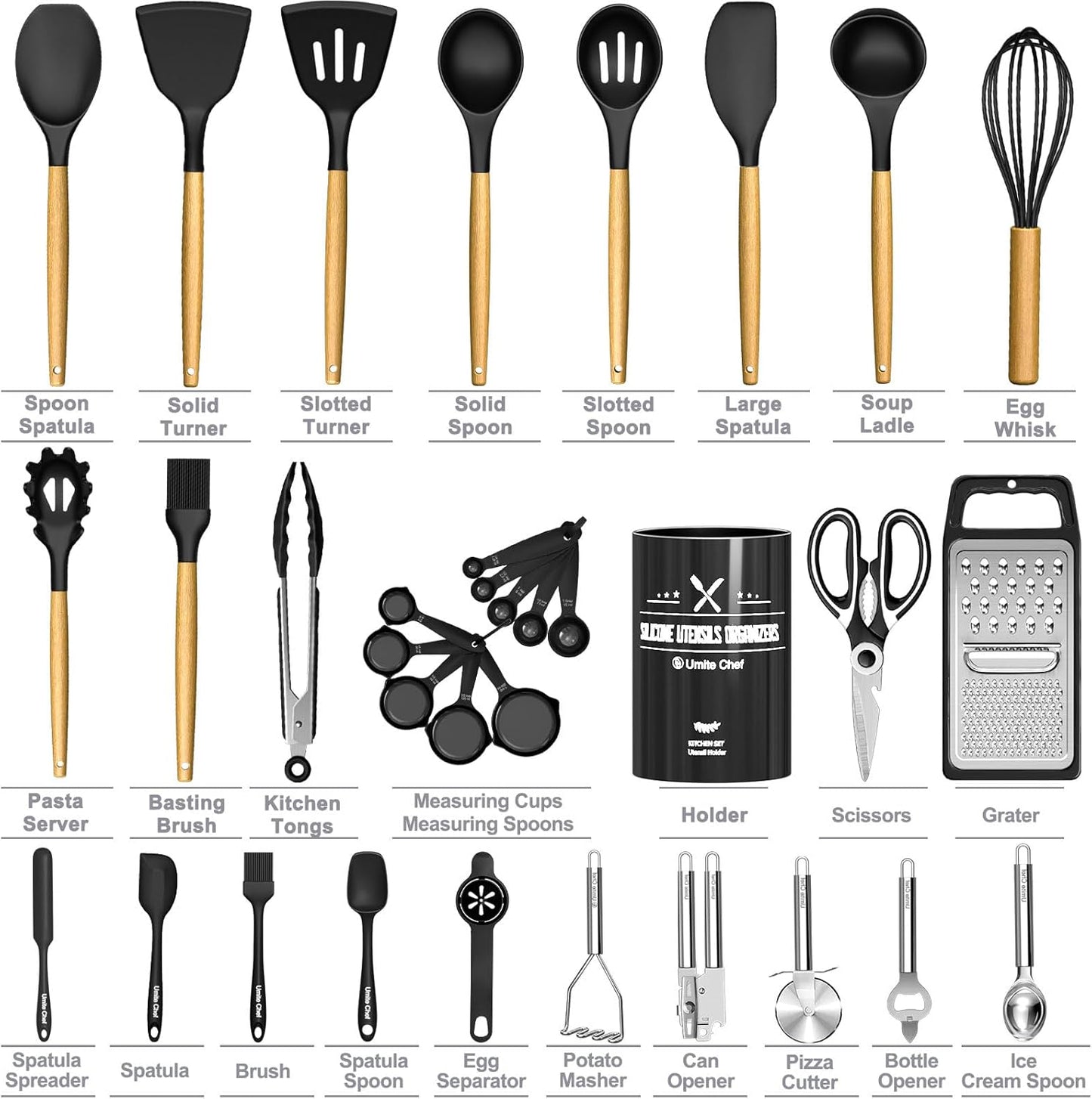 Food Grade Thickened Silicone (Stainless Steel Core) Kitchen Gadgets Tools Set - Kitchen Cooking Utensils Set, Heat Resistant Kitchen Spatula Tools Set