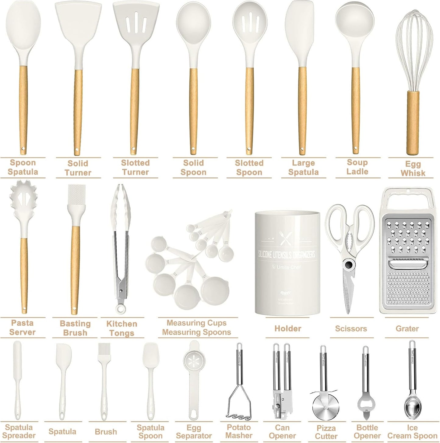 Food Grade Thickened Silicone (Stainless Steel Core) Kitchen Gadgets Tools Set - Kitchen Cooking Utensils Set, Heat Resistant Kitchen Spatula Tools Set