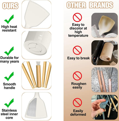 Food Grade Thickened Silicone (Stainless Steel Core) Kitchen Gadgets Tools Set - Kitchen Cooking Utensils Set, Heat Resistant Kitchen Spatula Tools Set