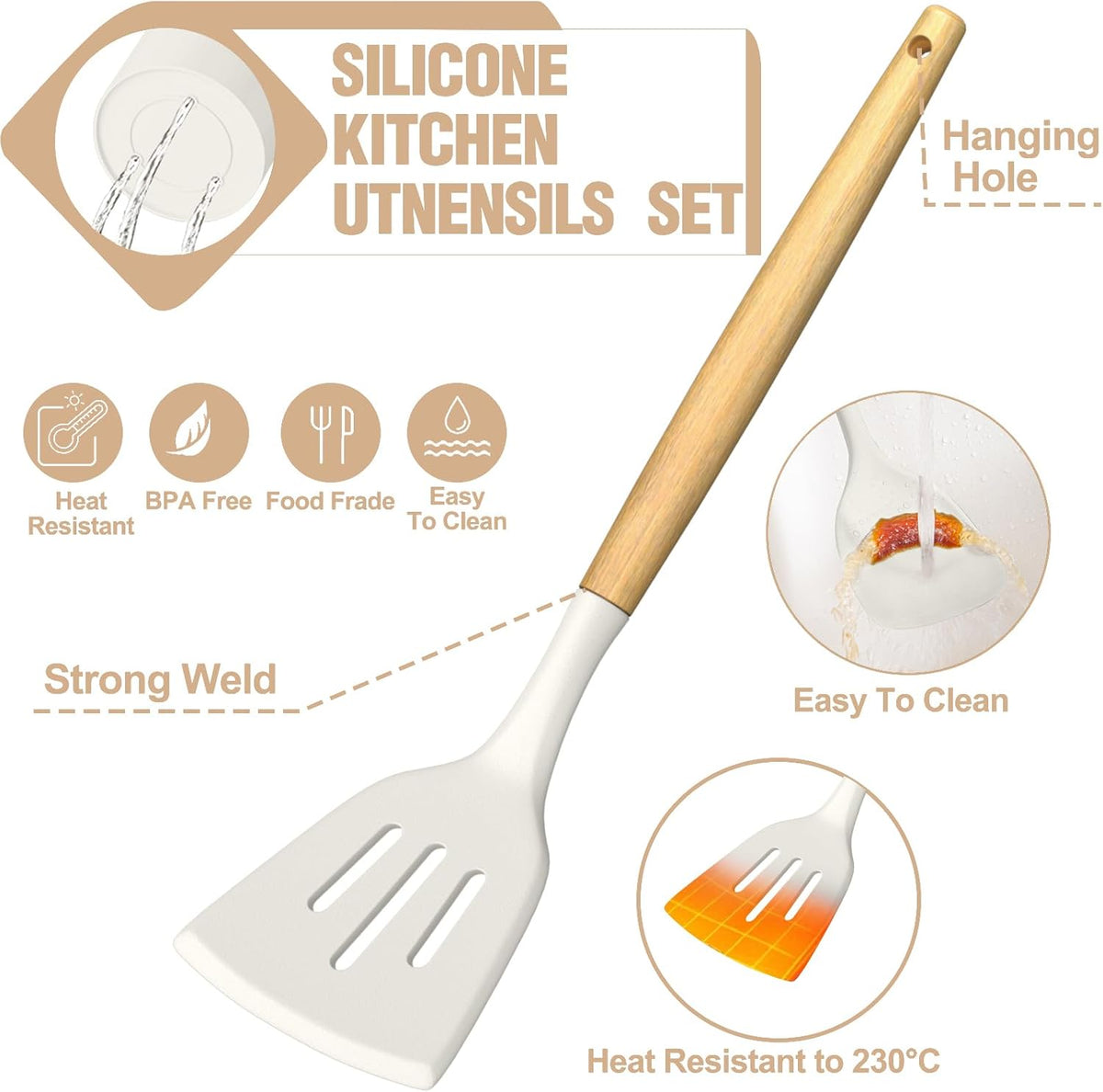 Food Grade Thickened Silicone (Stainless Steel Core) Kitchen Gadgets Tools Set - Kitchen Cooking Utensils Set, Heat Resistant Kitchen Spatula Tools Set