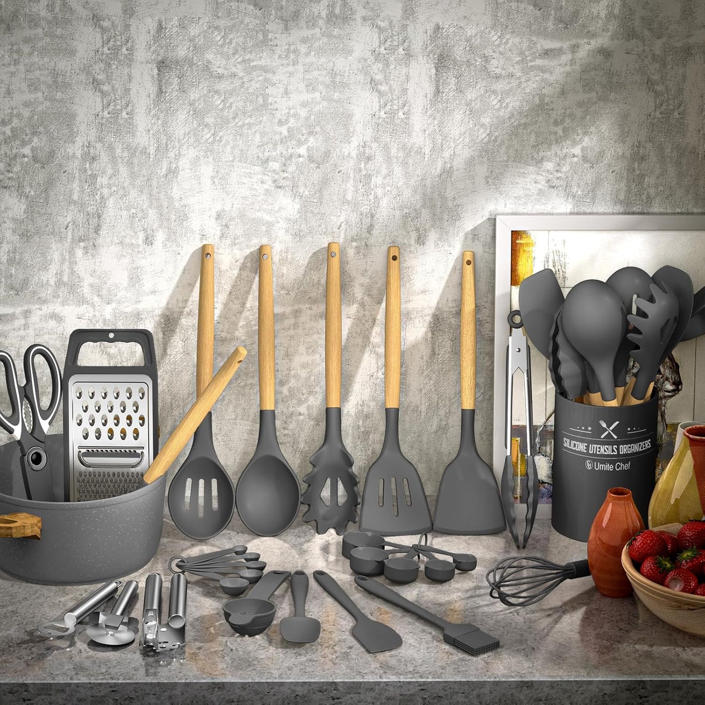 Food Grade Thickened Silicone (Stainless Steel Core) Kitchen Gadgets Tools Set - Kitchen Cooking Utensils Set, Heat Resistant Kitchen Spatula Tools Set