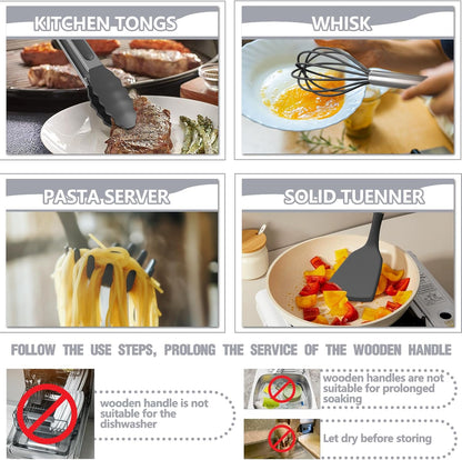 Food Grade Thickened Silicone (Stainless Steel Core) Kitchen Gadgets Tools Set - Kitchen Cooking Utensils Set, Heat Resistant Kitchen Spatula Tools Set