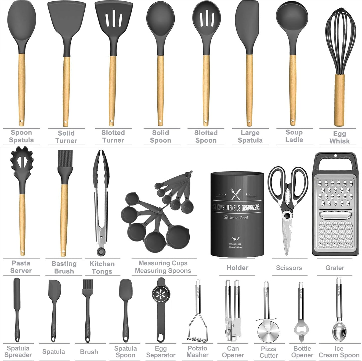 Food Grade Thickened Silicone (Stainless Steel Core) Kitchen Gadgets Tools Set - Kitchen Cooking Utensils Set, Heat Resistant Kitchen Spatula Tools Set