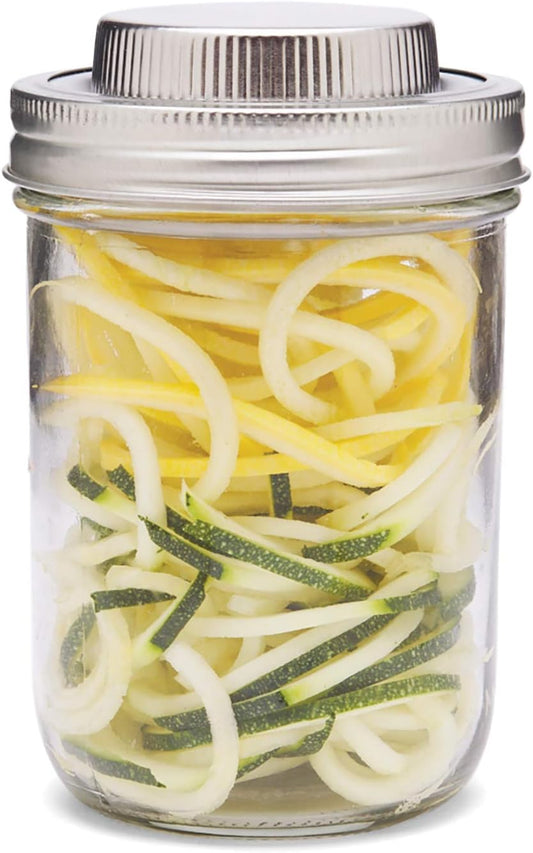 3 in 1 Mason Jar Veggie Spiralizer Lid, Wide Mouth, Stainless Steel | Easily Spiralize Zucchini, Sweet Potatoes, Carrots & More | Mason Jar Accessories | Mason Jar Zoodle Spiralizer Lid