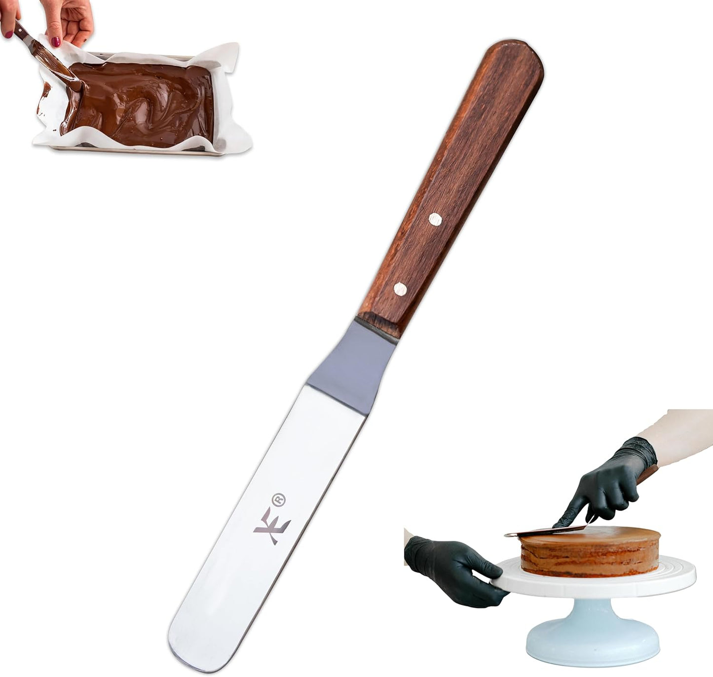 XE Cake Icing Spatula – 21cm Stainless steel Angled Palette Knife with Non-Slip Wooden Handle, Ideal Frosting spatula for Pastry & Cakes, Offset Spatula for Decorating Desserts