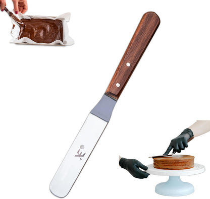 XE Cake Icing Spatula – 21cm Stainless steel Angled Palette Knife with Non-Slip Wooden Handle, Ideal Frosting spatula for Pastry & Cakes, Offset Spatula for Decorating Desserts