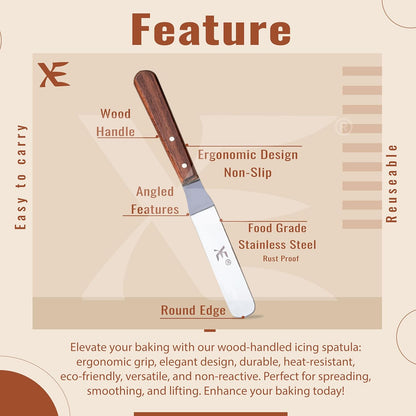 XE Cake Icing Spatula – 21cm Stainless steel Angled Palette Knife with Non-Slip Wooden Handle, Ideal Frosting spatula for Pastry & Cakes, Offset Spatula for Decorating Desserts