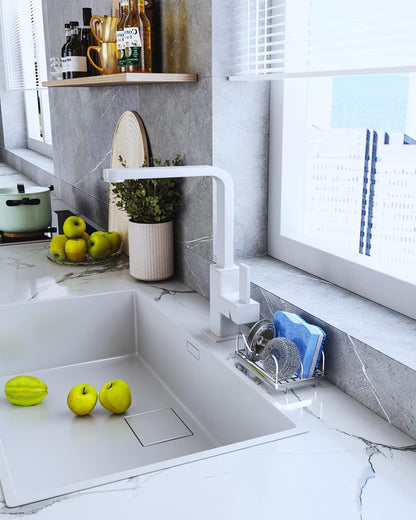 Sponge Holder for Kitchen Sink - Movable Sink Caddy for Countertop Organizer, 304 Stainless Steel Sponge Holder with Detachable Drip Tray for Kitchen Accessories-Silver