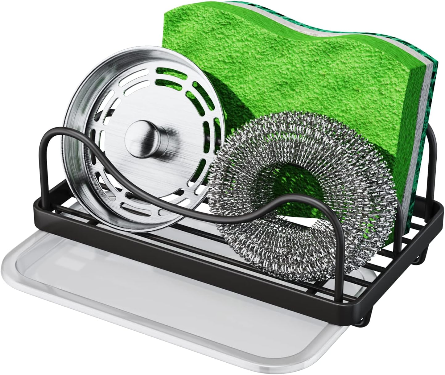 Sponge Holder for Kitchen Sink - Movable Sink Caddy for Countertop Organizer, 304 Stainless Steel Sponge Holder with Detachable Drip Tray for Kitchen Accessories-Silver
