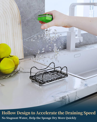Sponge Holder for Kitchen Sink - Movable Sink Caddy for Countertop Organizer, 304 Stainless Steel Sponge Holder with Detachable Drip Tray for Kitchen Accessories-Silver