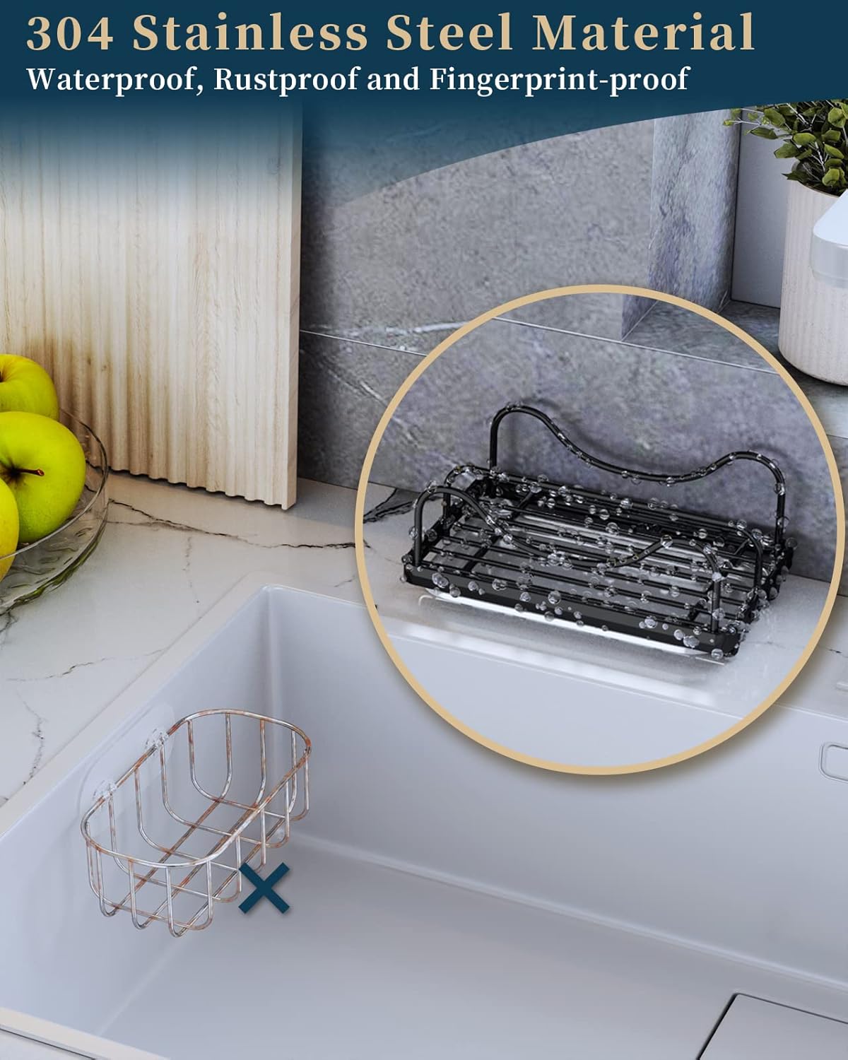 Sponge Holder for Kitchen Sink - Movable Sink Caddy for Countertop Organizer, 304 Stainless Steel Sponge Holder with Detachable Drip Tray for Kitchen Accessories-Silver
