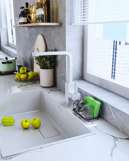 Sponge Holder for Kitchen Sink - Movable Sink Caddy for Countertop Organizer, 304 Stainless Steel Sponge Holder with Detachable Drip Tray for Kitchen Accessories-Silver