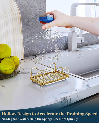 Sponge Holder for Kitchen Sink - Movable Sink Caddy for Countertop Organizer, 304 Stainless Steel Sponge Holder with Detachable Drip Tray for Kitchen Accessories-Silver
