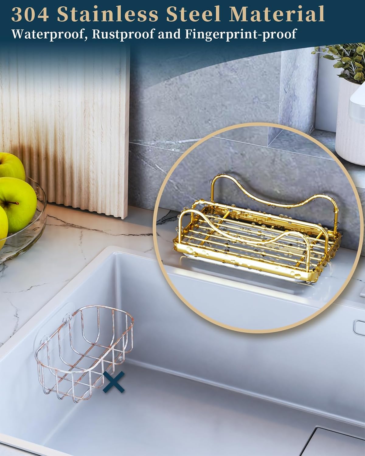 Sponge Holder for Kitchen Sink - Movable Sink Caddy for Countertop Organizer, 304 Stainless Steel Sponge Holder with Detachable Drip Tray for Kitchen Accessories-Silver