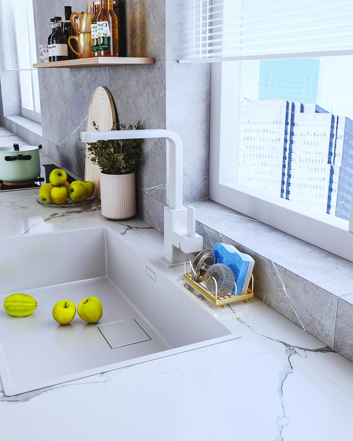 Sponge Holder for Kitchen Sink - Movable Sink Caddy for Countertop Organizer, 304 Stainless Steel Sponge Holder with Detachable Drip Tray for Kitchen Accessories-Silver