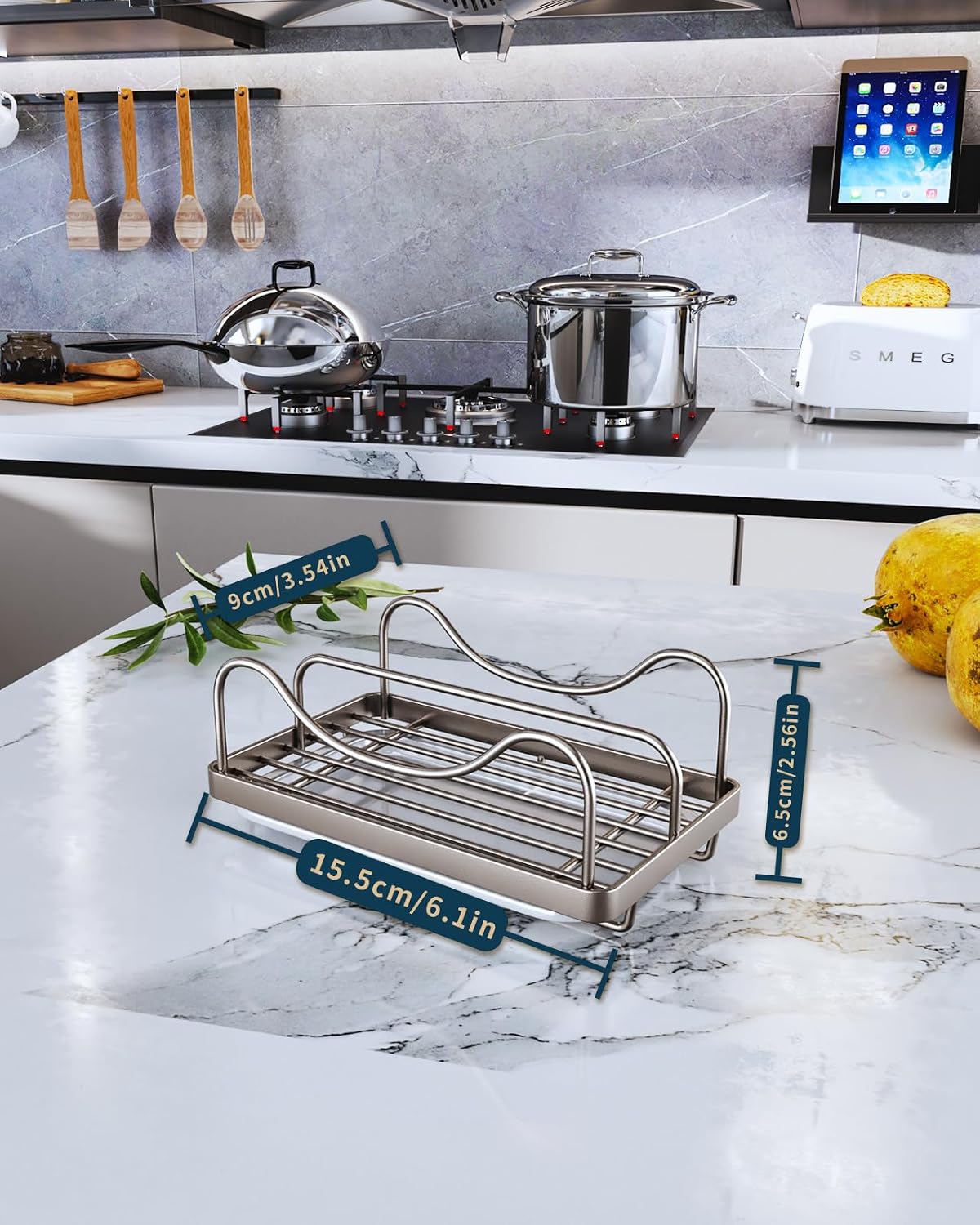 Sponge Holder for Kitchen Sink - Movable Sink Caddy for Countertop Organizer, 304 Stainless Steel Sponge Holder with Detachable Drip Tray for Kitchen Accessories-Silver