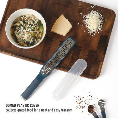 Edge Stainless Steel Handheld Cheese Grater W/Cover & Rubber Handle - Navy Blue
