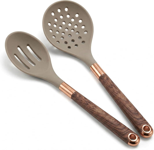 Slotted Spoon & Skimmer Spoon 2 PC, 13" Silicone Kitchen Strainer Skimmer for Straining Pasta/Cooking/Frying, Non Stick Kitchen Utensils Pasta Spoons.
