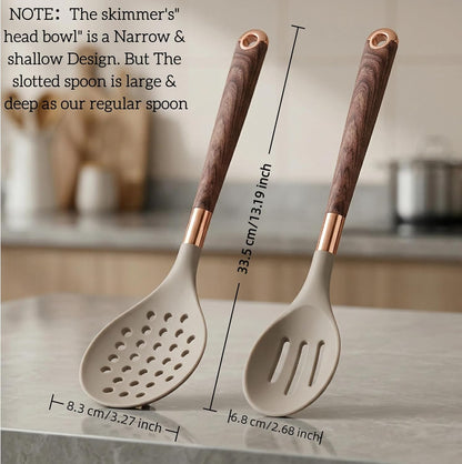 Slotted Spoon & Skimmer Spoon 2 PC, 13" Silicone Kitchen Strainer Skimmer for Straining Pasta/Cooking/Frying, Non Stick Kitchen Utensils Pasta Spoons.