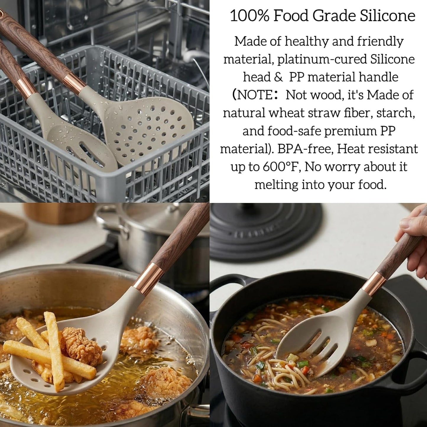 Slotted Spoon & Skimmer Spoon 2 PC, 13" Silicone Kitchen Strainer Skimmer for Straining Pasta/Cooking/Frying, Non Stick Kitchen Utensils Pasta Spoons.
