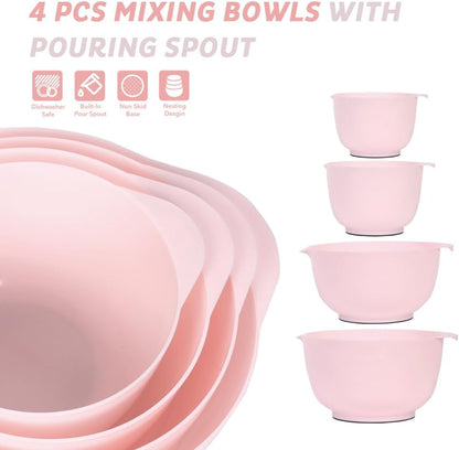 BoxedHome Mixing Bowls Set of 4, BPA Free Plastic,Microwave Safe, Pink