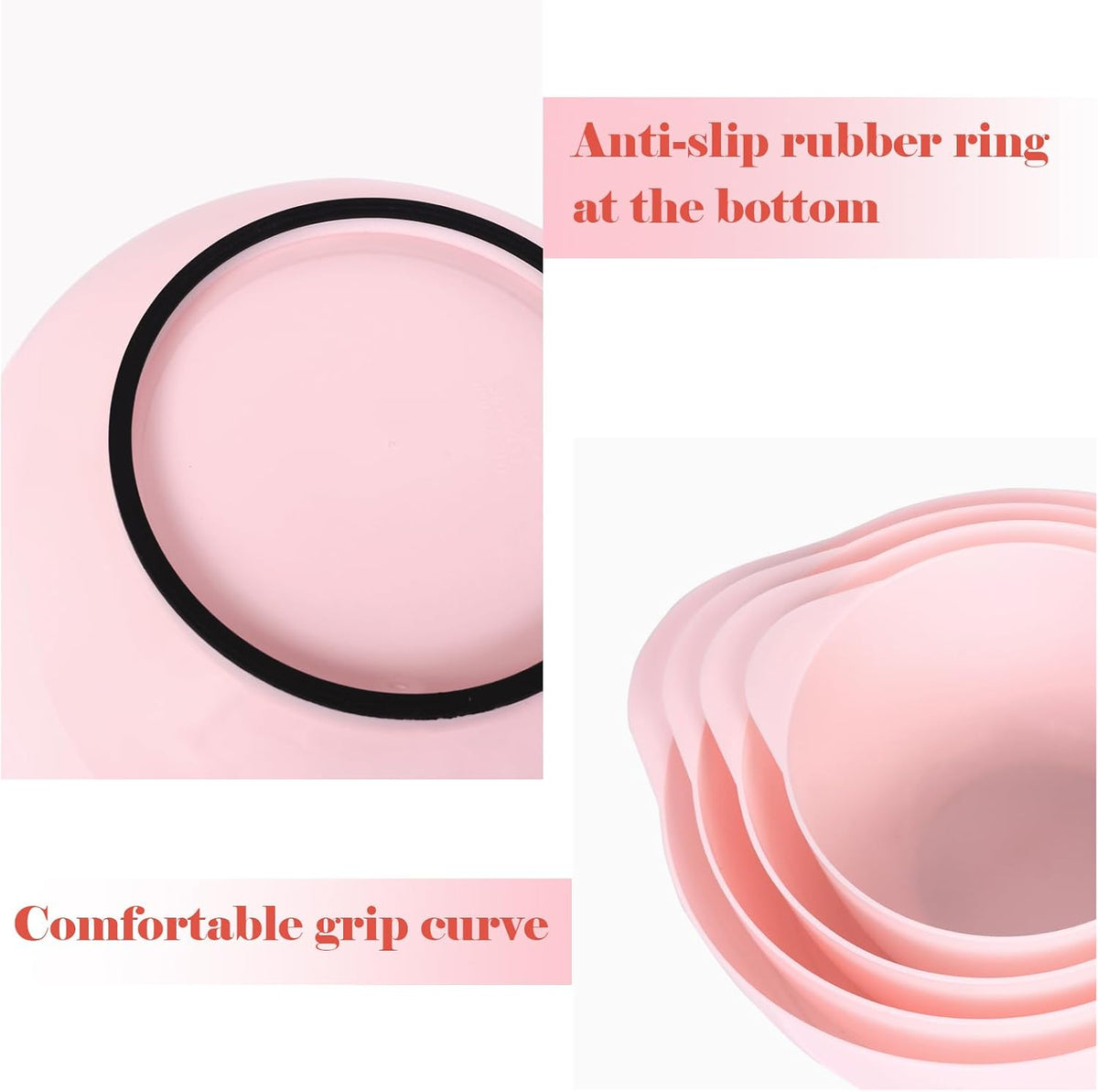 BoxedHome Mixing Bowls Set of 4, BPA Free Plastic,Microwave Safe, Pink