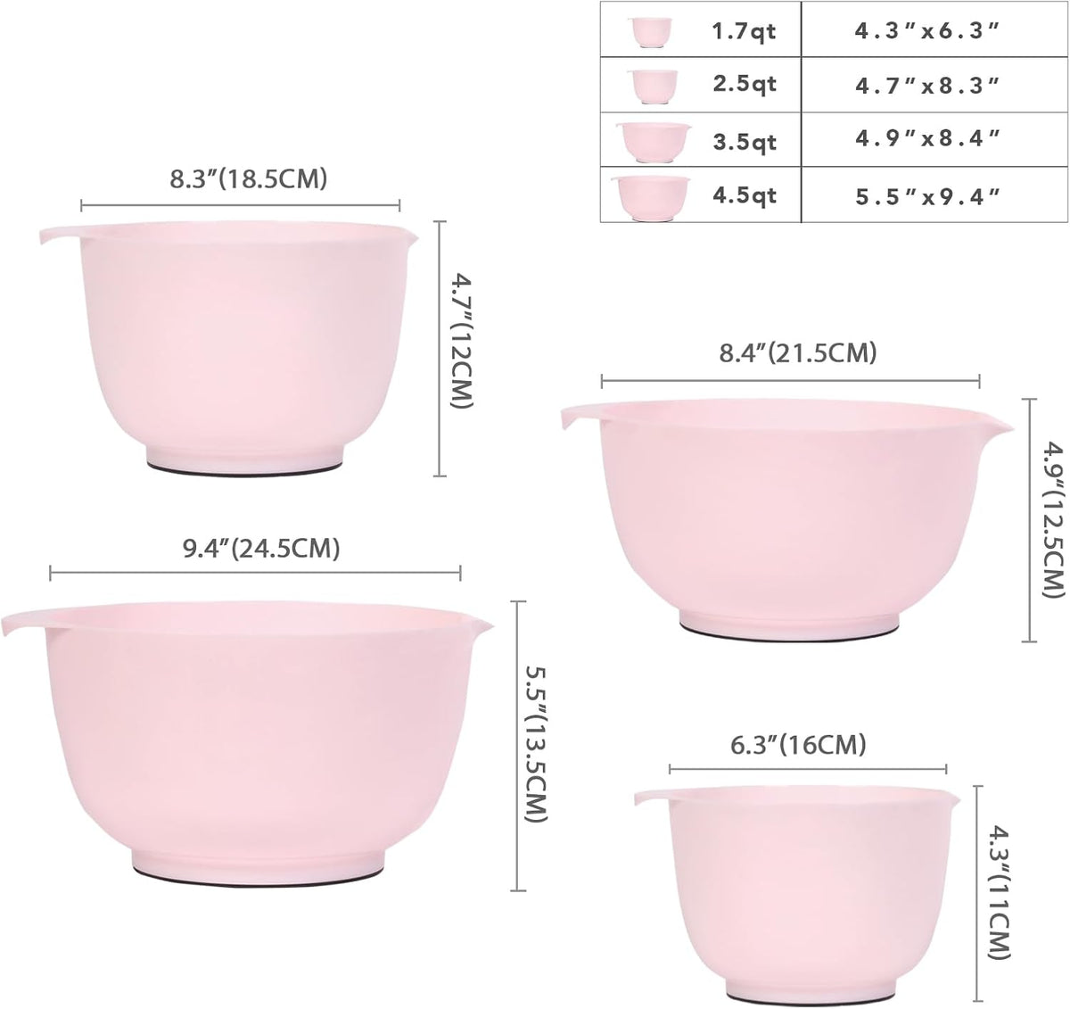 BoxedHome Mixing Bowls Set of 4, BPA Free Plastic,Microwave Safe, Pink