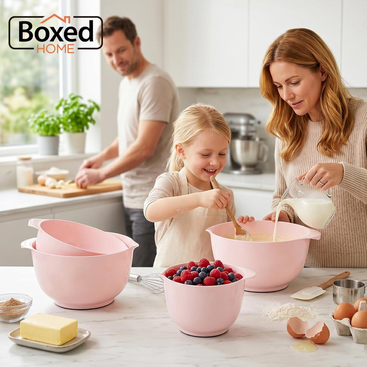 BoxedHome Mixing Bowls Set of 4, BPA Free Plastic,Microwave Safe, Pink
