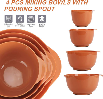 BoxedHome Mixing Bowls Set of 4, BPA Free Plastic,Microwave Safe, Pink