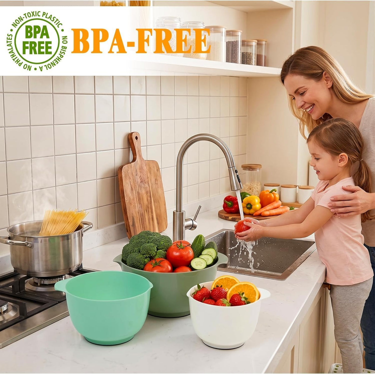 BoxedHome Mixing Bowls Set of 4, BPA Free Plastic,Microwave Safe, Pink