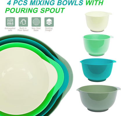 BoxedHome Mixing Bowls Set of 4, BPA Free Plastic,Microwave Safe, Pink