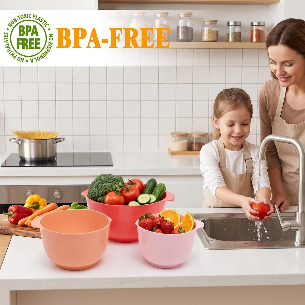 BoxedHome Mixing Bowls Set of 4, BPA Free Plastic,Microwave Safe, Pink