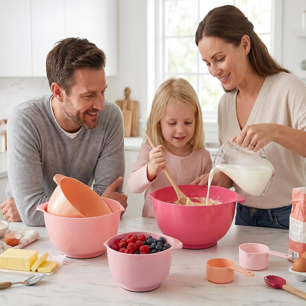 BoxedHome Mixing Bowls Set of 4, BPA Free Plastic,Microwave Safe, Pink