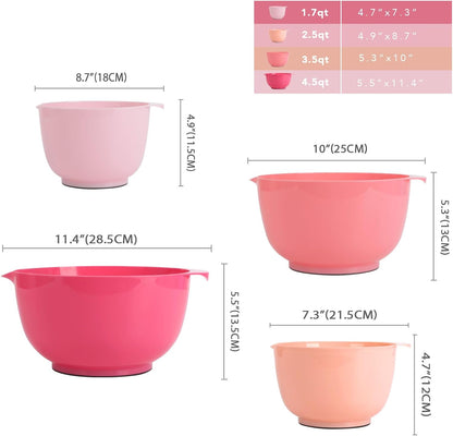 BoxedHome Mixing Bowls Set of 4, BPA Free Plastic,Microwave Safe, Pink