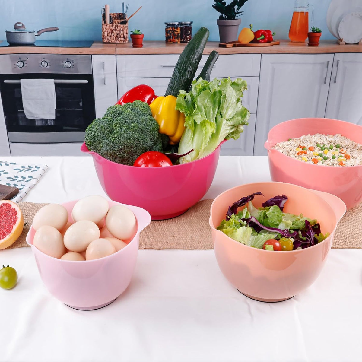 BoxedHome Mixing Bowls Set of 4, BPA Free Plastic,Microwave Safe, Pink