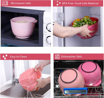 BoxedHome Mixing Bowls Set of 4, BPA Free Plastic,Microwave Safe, Pink