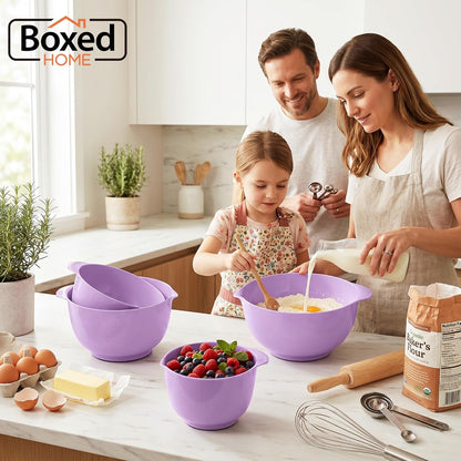 BoxedHome Mixing Bowls Set of 4, BPA Free Plastic,Microwave Safe, Pink
