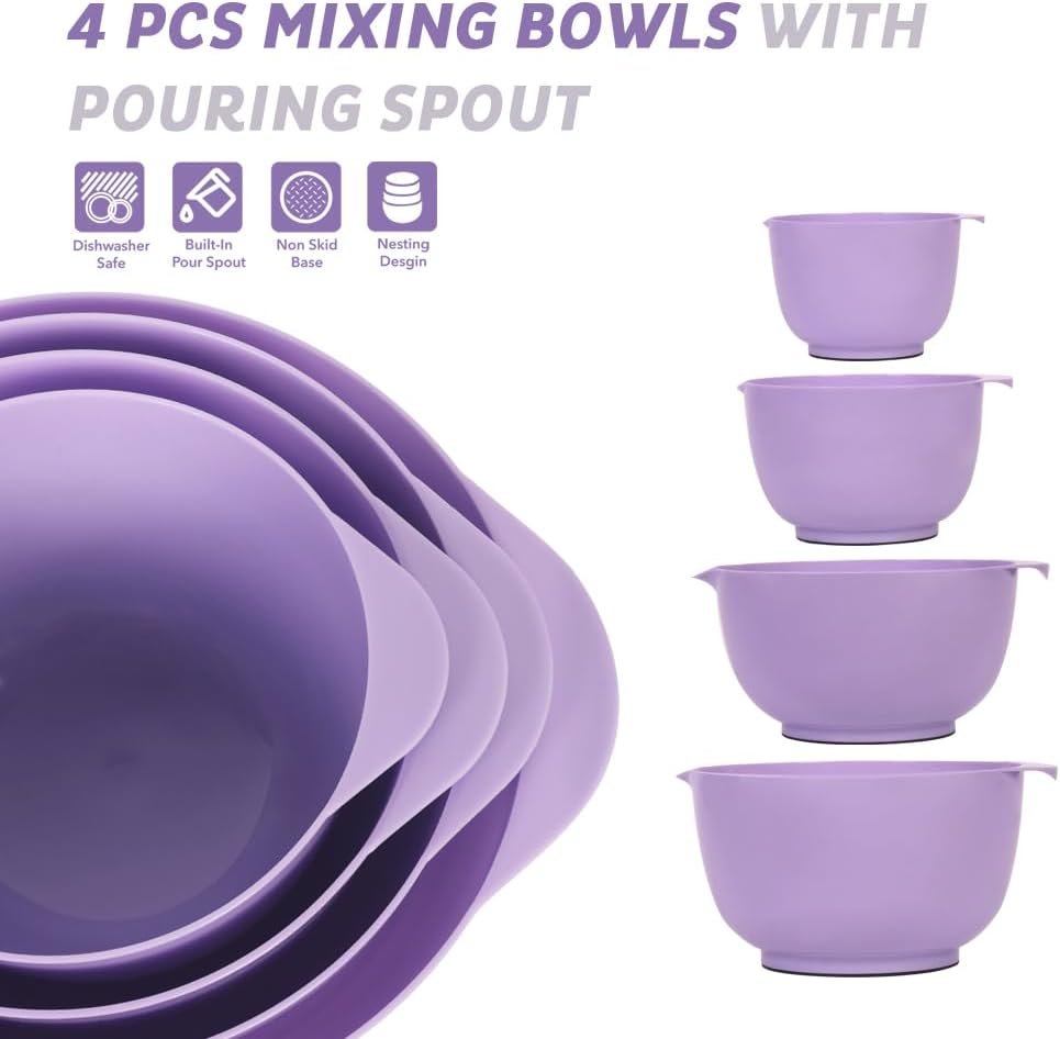 BoxedHome Mixing Bowls Set of 4, BPA Free Plastic,Microwave Safe, Pink
