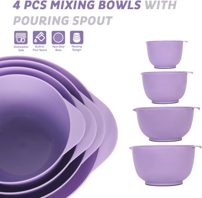 BoxedHome Mixing Bowls Set of 4, BPA Free Plastic,Microwave Safe, Pink