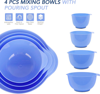 BoxedHome Mixing Bowls Set of 4, BPA Free Plastic,Microwave Safe, Pink