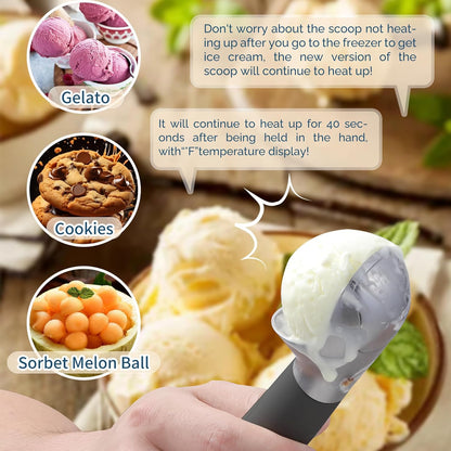 Heated Ice Cream Scoop Rechargeable, Electric Warming Ice Cream Scooper with LED Display, Heats to 158°F for Hard Ice Cream, Easy for Seniors & Kids, IP67 Waterproof (Black, 2 oz)