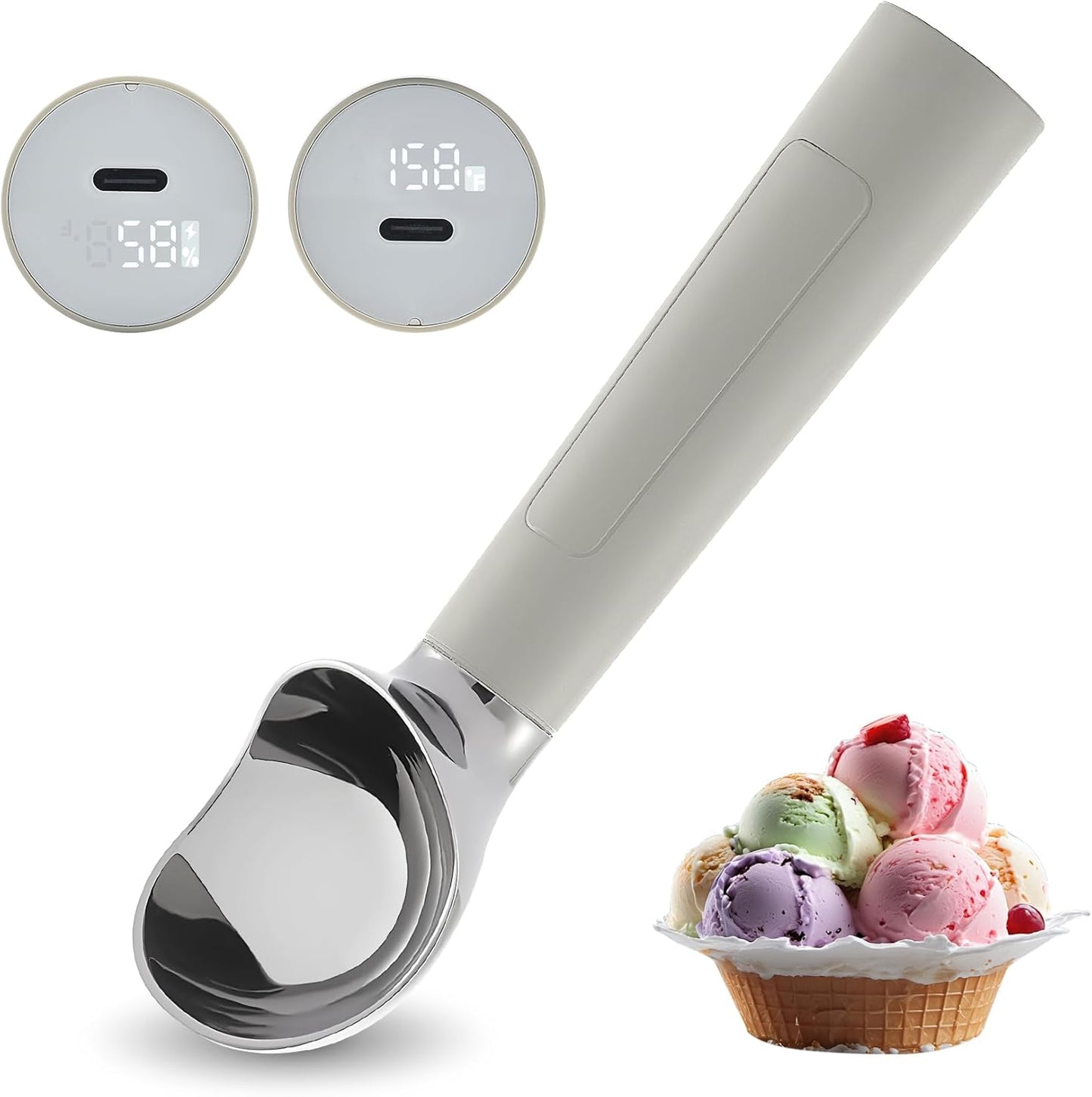 Heated Ice Cream Scoop Rechargeable, Electric Warming Ice Cream Scooper with LED Display, Heats to 158°F for Hard Ice Cream, Easy for Seniors & Kids, IP67 Waterproof (Black, 2 oz)