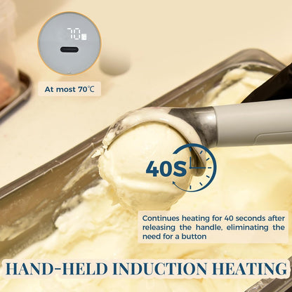Heated Ice Cream Scoop Rechargeable, Electric Warming Ice Cream Scooper with LED Display, Heats to 158°F for Hard Ice Cream, Easy for Seniors & Kids, IP67 Waterproof (Black, 2 oz)