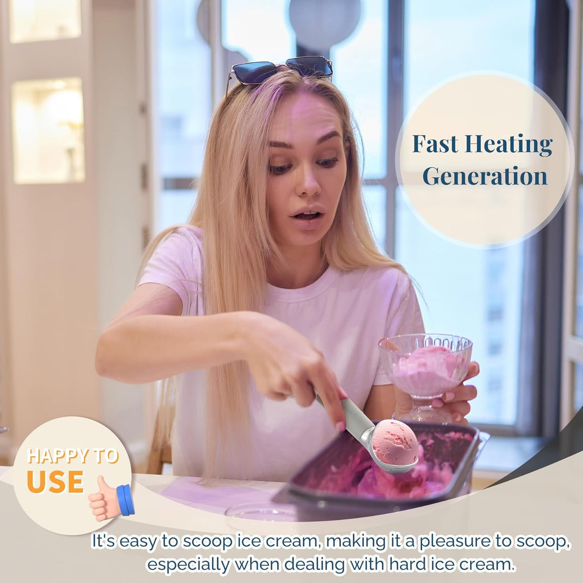 Heated Ice Cream Scoop Rechargeable, Electric Warming Ice Cream Scooper with LED Display, Heats to 158°F for Hard Ice Cream, Easy for Seniors & Kids, IP67 Waterproof (Black, 2 oz)