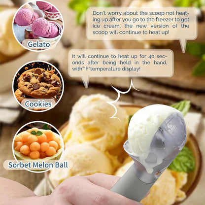 Heated Ice Cream Scoop Rechargeable, Electric Warming Ice Cream Scooper with LED Display, Heats to 158°F for Hard Ice Cream, Easy for Seniors & Kids, IP67 Waterproof (Black, 2 oz)